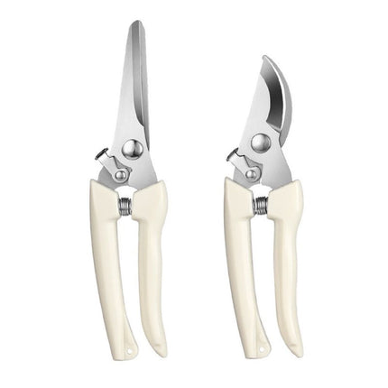 2Pcs Stainless Steel Garden Shears Straight & Curved Blades Pruning Scissors Set
