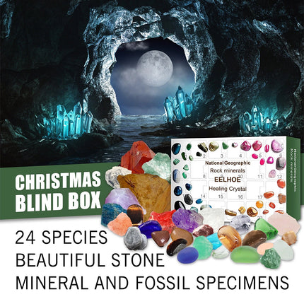 2025 Christmas Crystal Advent Calendar - 24 Healing Crystals & Minerals Countdown Box
