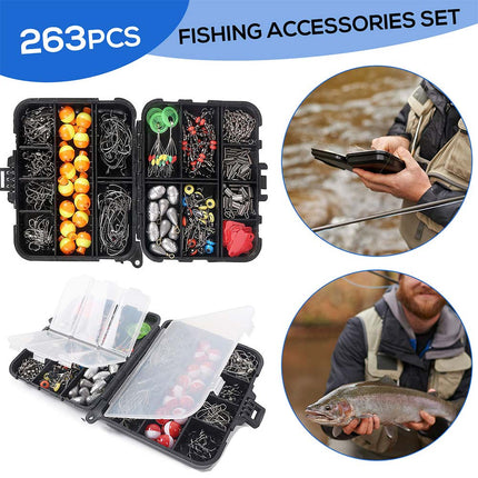 263pcs Fishing Accessories Set with Tackle Box Including Plier Jig Hooks