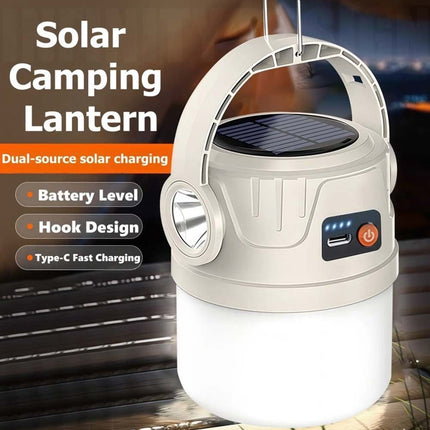 Solar Camping Lantern Flashlight LED USB Rechargeable Tent Lamp Portable Outdoor Lighting
