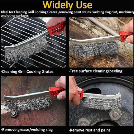 Heavy Duty Wire Hand Brush - Brass Coated/Stainless Steel Bristles for Rust, Paint & Metal Removal