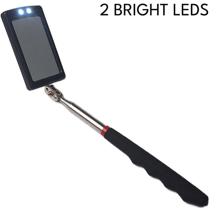 Telescopic Light Inspection Mirror 2 Bright LED Grip Extends 29-87cm Rotating