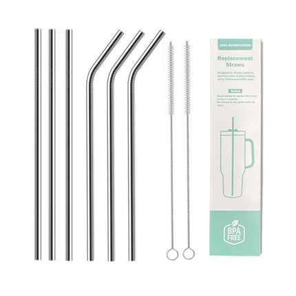 304 Stainless Steel Straw Set for 40oz Cup, 3 Straight & 3 Bent Straws with 2 Cleaning Brushes