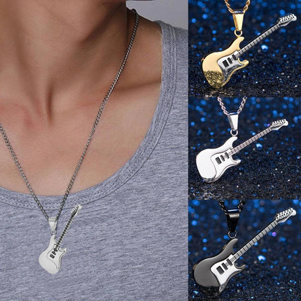 3-Piece Stainless Steel Rock Guitar Music Pendant Necklace Chain – Unisex Jewelry