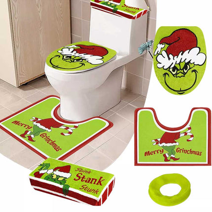 NEW Christmas Grinchs Bathroom Decor Set Toilet Seat Cover Xmas Home Decoration