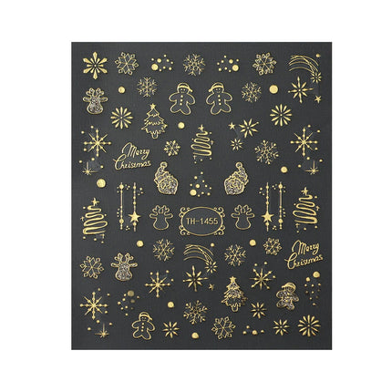 2 Sheets Christmas Gold Self-Adhesive Nail Art Stickers Manicure Decor Decals