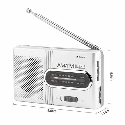 Portable Mini Pocket AM FM Travel Radio Built-in Stereo Speaker Battery Powered