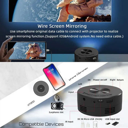 Portable Projector Projector 1080P HD Home Theater Cinema for Android iPhone