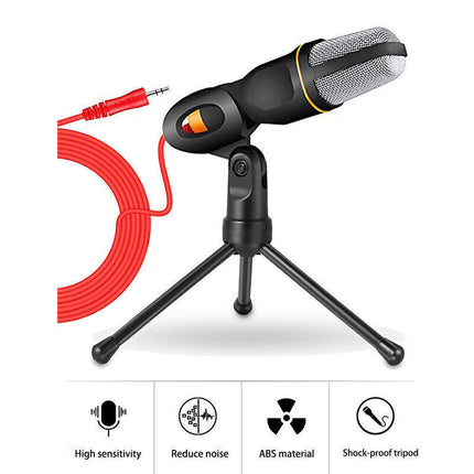 Desktop Condenser Microphone 3.5mm Jack Stand Recording Mic with Tripod For PC