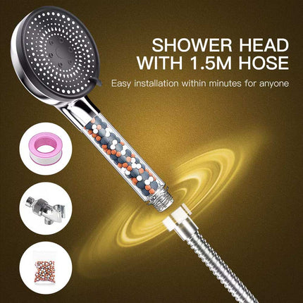 Deluxe 5 IN 1 Filtered Shower Head High Pressure 5 Modes Hard Water Mineral Bead