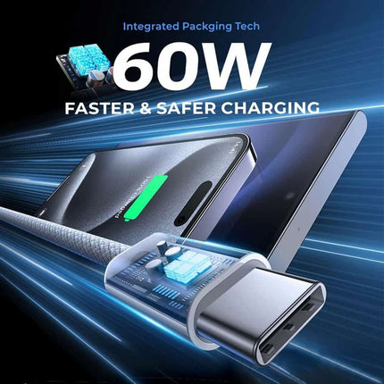 1M BoostUp White USB-C to USB-C PD 60W High Density Braided Fast Charging Cable USP