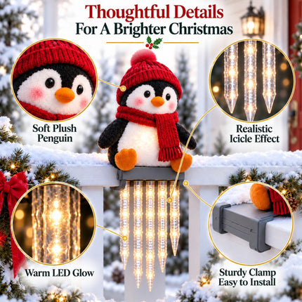 Solar Santa Fence Lights, 5 LED Icicle, IP65 Waterproof Outdoor Christmas Xmas Decor