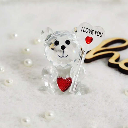 Crystal Bear Figurine with Love Sign Desktop Ornament