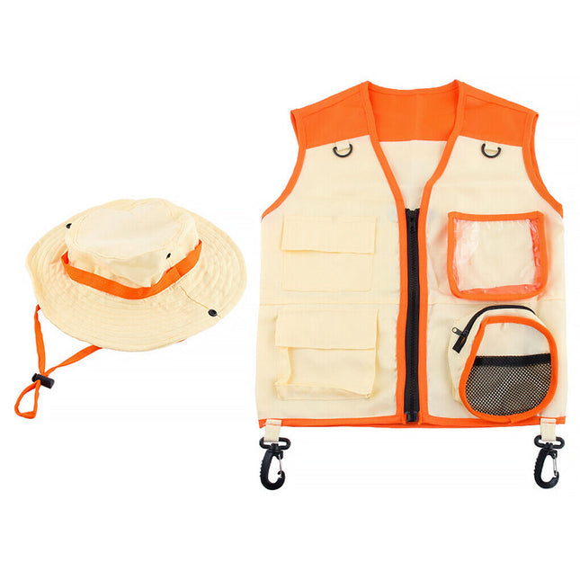 Kids Insect Explorer Vest Hat Kit Outdoor Camping Fishing Adventure Costume