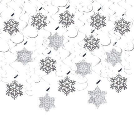 35pcs/set Snowflake Swirls – Festive Christmas Party Foil Hanging Decorations, Sparkling Ceiling Ornaments Perfect as Holiday Gift