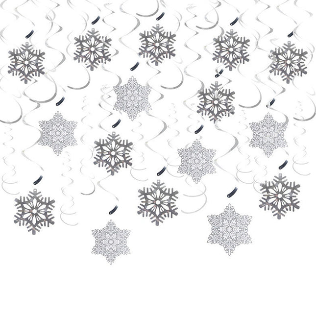 35pcs/set Snowflake Swirls – Festive Christmas Party Foil Hanging Decorations, Sparkling Ceiling Ornaments Perfect as Holiday Gift