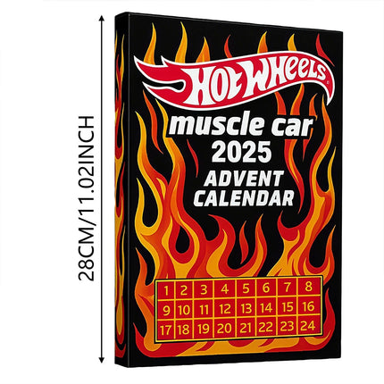 24-Day Advent Calendar 2025, Hot Wheels 2D Muscle Toy Cars