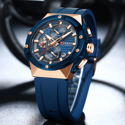 Men's Sports Quartz Wrist Watch with Calendar, Silicone Strap Casual Male Daily Watch