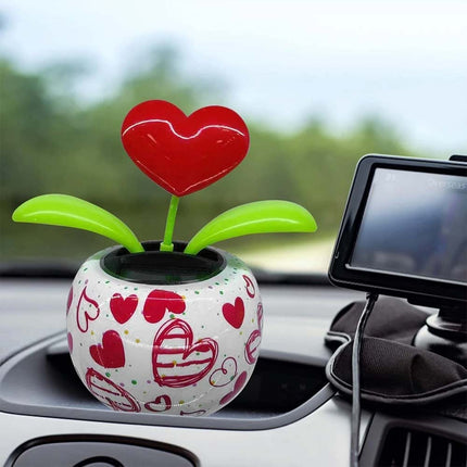 Red Solar-Powered Dancing Ornament - Fruit Heart Flower Design Car Interior Decor