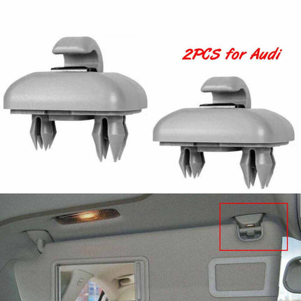 2X Auto Sun Visor Clip Hook Bracket Hanger Fits For Audi A1 A3 A4 A5 Q3 Q5 Grey