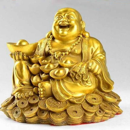 7CM Laughing Buddha Statue Figurine Carrying Golden Ingot Feng Ornaments