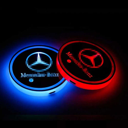 2Pcs RGB LED Car Cup Holder Light Mats Universal Interior Drink Coaster Lights