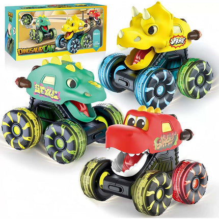 3X Dinosaur Light Up Monster Truck Toys, Press and Go Car Play Set, Fun Gift for All Ages