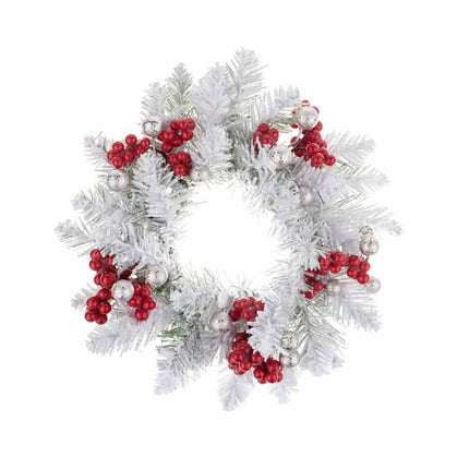 1 Pack Christmas Snow‑Dusted Red Berry Candle Ring Wreath, Table Centrepiece Ornament