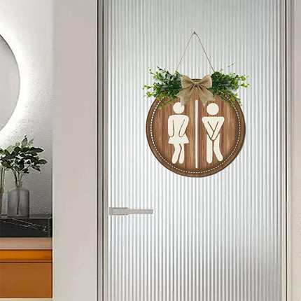 Rustic Round Wooden Toilet Sign 23CM Hanging Gender Door Plaque Bathroom Wall Home Decor