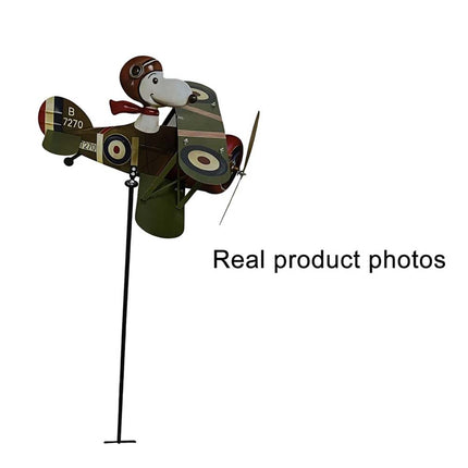 Cartoon Pilot Biplane Wind Spinner – Vintage Metal Windmill for Outdoor Garden & Yard Art Decor