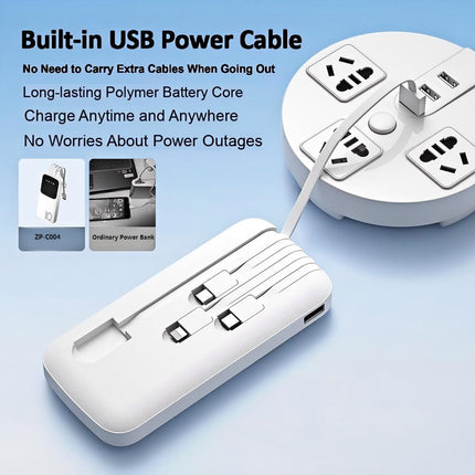 Never Run Out of Power! 3C Certified Slim Portable Charger with Built-in Cable (10000/20000mAh)