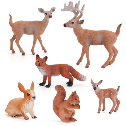 6pcs/Set Woodland Animal Figures – Deer Fox Rabbit Squirrel Ornaments
