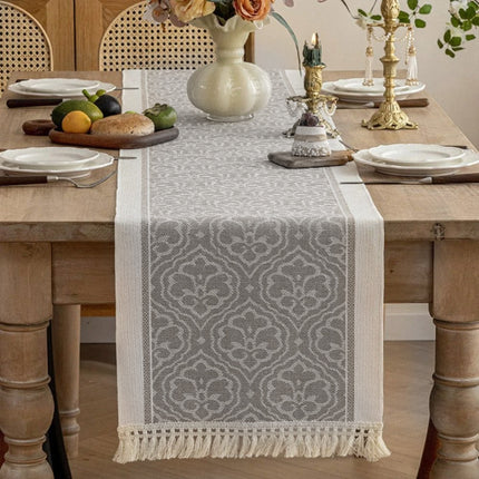 Jacquard Table Runner with Tassels – Elevate Your Dining Table & Countertop Decor