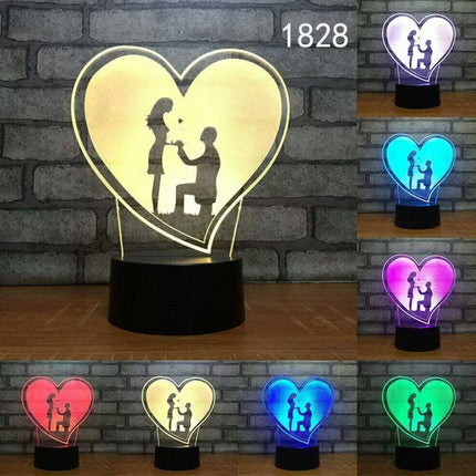 3D Acrylic LED Propose Wedding 7 Colour Novelty Gift Night Light TouchTable Lamp