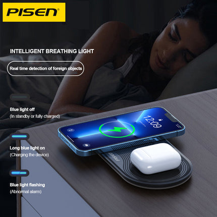 PISEN 3-in-1 Transparent Wireless Charging Station for iPhone AirPods Watch