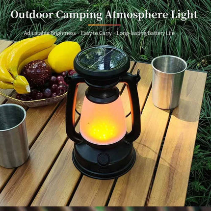 Solar & USB Rechargeable LED Camping Lantern, Outdoor Portable Light for Tent Hiking Camping