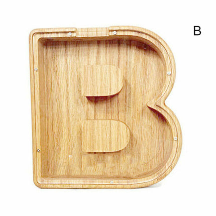 Wooden Piggy Bank Funny Letter/Alphabet Coin Saving Money Box Kids Adults Gift