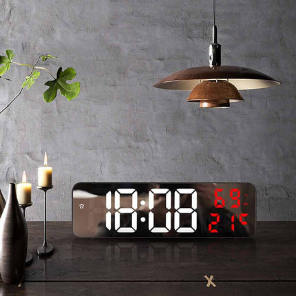 Led Digital Wall Clock Large Screen Time Temperature Humidity Display Clock