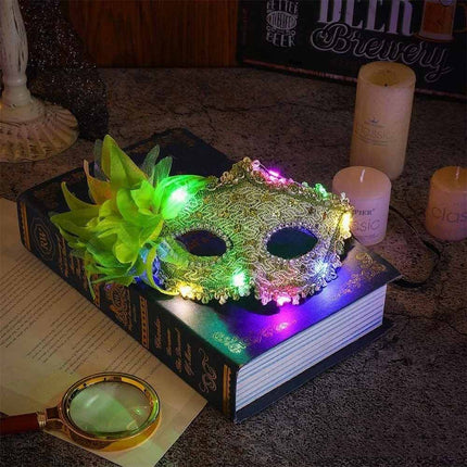 2 Pack Women Lace Light‑Up Masquerade Mask with Side Flower, Carnival Party Costume Accessory
