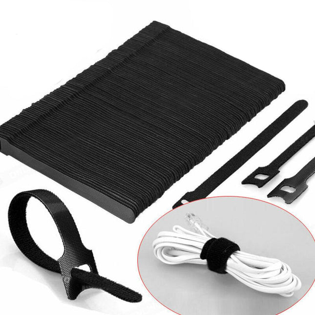 100pcs Reusable Cable Tie Nylon Hook Loop Strap Cord Ties PC TV Organiser AU