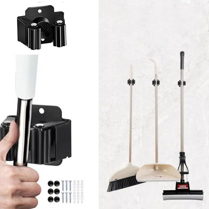 4pcs Stainless Steel Broom Hanger Wall Mounted Mop Holder Home Mop Storage Clip