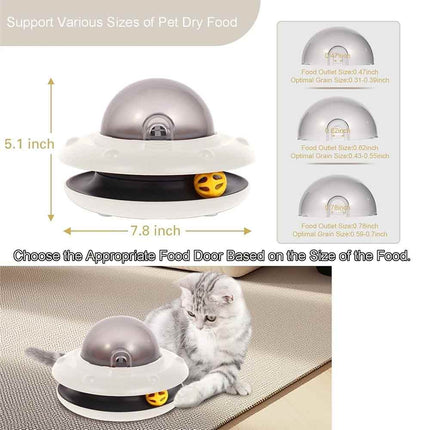 White UFO Shaped Interactive Cat Toy Automatic Dry Food Dispenser Pet Puzzle Feeder