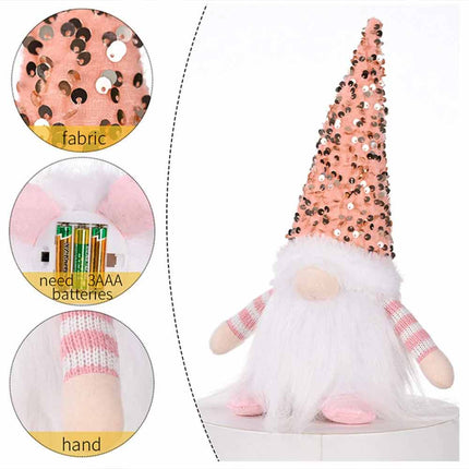 3 Pack Christmas Gnome Santa Light with Sparkly Hat, Xmas Party Home Tabletop Decoration