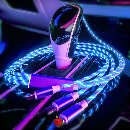 4Pcs 1M LED Flowing Light Charging Cable, 3 in 1 Multi Connector Charger Cord