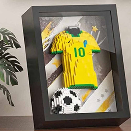 3D Football Jersey Brick Display with Art Frame, Wall & Desk Decor Gift for Soccer Fans