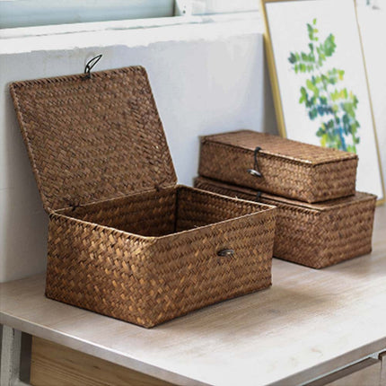 Hand-Woven Storage Basket Natural Rattan Basket Cabinet Sundries Organizer Home