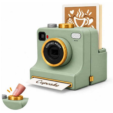 3D‑Printed Latte Art Camera, Coffee Powder Decorator with Interchangeable Stencil Cards