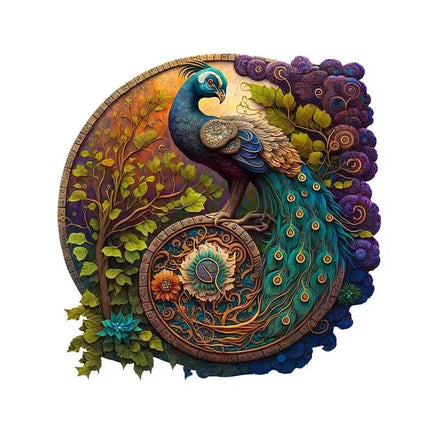 Round Peacock Wooden Jigsaw Puzzle Family Fun & Adult Activity