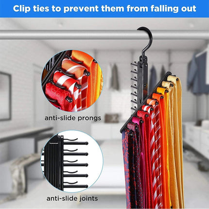 Adjustable 360 Rotating Scarf 20 Tie Rack Belt Home Hanger Holder Compact NEW