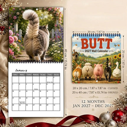 2027 Funny Animal Butts Wall‑Hanging Calendar, Hilarious Novelty Gag Gift